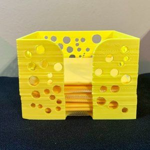 3D Printed Yellow American Cheese Slice Holder Swiss Cheese Sticky Note Desk